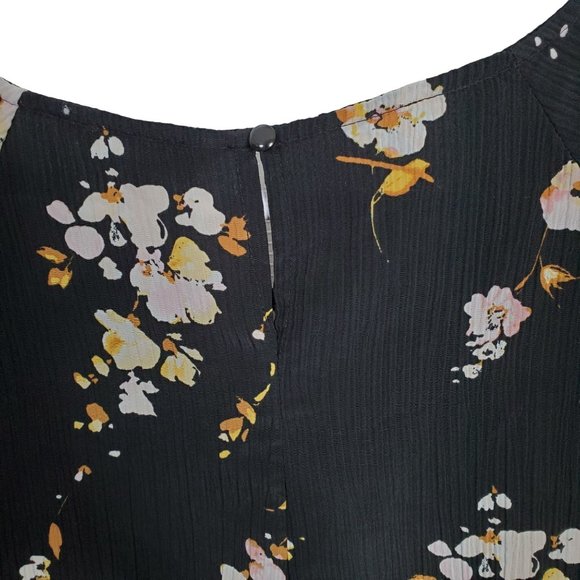 Lauren Conrad Sz 1X Blouse Floral Crinkle Flared Tulip Sleeves Back Slit Black - Picture 7 of 10